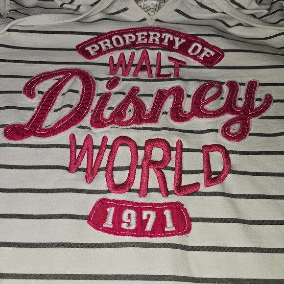 Walt Disney World Hooded Striped Sweatshirt Grey and White XXL PTP 22 Length 25 - Picture 2 of 9